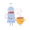 Vector illustration of a cute couple: a French press pot and a cup of hot beverage.