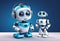 vector illustration, cute customer service robot poster with copy space, 3D rendering,