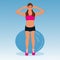 Vector illustration of cute fitness girl with stability ball