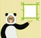 Vector illustration of cute girl in panda suit and bamboo textboard