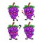 Vector illustration of cute grape fruit character tire, kiss love, cry and confused question expression. grape cute cartoon