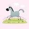 Vector illustration of a cute gray horse running in the grass