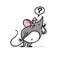 Vector illustration of cute hand drawn grey mouse character wondering standing isolated on white background.