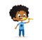 Vector Illustration of cute kindergarten African-American Kid Boy Brushing his teeth. Morning hygiene for. Isolated