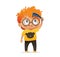 Vector Illustration of cute kindergarten red head Kid Boy combs his tousle hair ruffle comb. Morning hygiene for kids