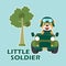 Vector illustration of cute little soldier with cartoon style Vector childish background for fabric textile, nursery wallpaper,