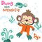 Vector illustration of cute monkey in snorkel mask diving in the sea. Can be used for t-shirt print, Creative vector childish