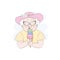 Vector illustration of a cute old lady eating ice cream, cartoon design isolated on a white background