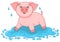 Vector illustration of cute pig in a puddle, funny piggy