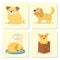 Vector illustration cute playing dogs characters funny purebred puppy comic happy mammal breed cards