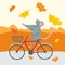 Vector illustration of cute rat traveling by bicycle for autumn weekend