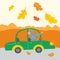 Vector illustration of cute rat traveling by car for autumn weekend
