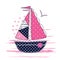 Vector illustration with cute sailing ship