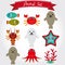Vector illustration of cute sea animal set including fur seals, octopus, fish, coral, crab, lobster.