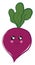 Vector illustration of a cute smiling purple beet with green leafs