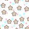 Vector illustration of the cute stars with the funny faces seamless pattern. Trendy Kawaii emoticons for print on t