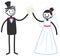 Vector illustration of cute stick figures bridal pair raising glasses of champagne