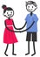 Vector illustration of cute stick figures holding both hands, loving couple, boy and girl dating