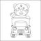 Vector illustration of cute  tiger on a road trip, Creative vector Childish design for kids activity colouring book or page
