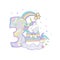 Vector illustration of a cute unicorn with balloons number three, birthday card
