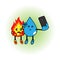 Vector illustration of cute water and fire character taking a selfie