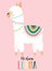 Vector illustration of a cute white alpaca in clothes with national motives with an inscription No drama llama on a pink backgroun