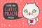 Vector illustration of a cute white cat with a heart is saying I love you cutie much. Cute romantic illustration with funny text.