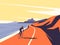 Vector illustration of a cyclist riding along the ocean mountain road