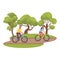 Vector illustration of cyclists in the park. Man cyclist Cyclists walk in the park