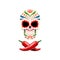 Vector illustration of decorated sugar skull and crossed chili peppers. Pirate symbols in mexican style.