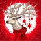 Vector illustration deer head with antlers decorated Christmas garland stars