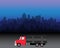 Vector Illustration of delivery truck on the city silhouette. Transportation for shipping and freight goods