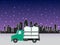 Vector Illustration of delivery truck on the winter skyline. Transportation for shipping and freight goods
