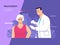 Vector illustration depicting a male doctor vaccinates an elderly woman patient against coronavirus