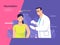 Vector illustration depicting a male doctor vaccinates a young woman patient against coronavirus