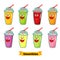 Vector illustration for design fast food menu.Organic raw fruit shake.Smoothie emoticon.
