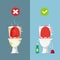 Vector illustration of the difference between a clean toilet and a dirty toilet