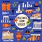 Vector illustration of different attractions, landmarks and names of Greek symbols. Greeting from Greece