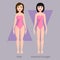 Vector illustration of different body shape types characters standing beauty figure cartoon model.