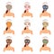 Vector illustration of different color facial masks. Woman with