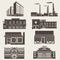 Vector illustration different urban industrial buildings in a flat style.