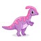Vector illustration with dinosaur Parasaurolophus. Cute dinosaur in cartoon style