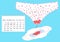 Vector illustration of dirty pants with menstrual blood drops in women monthlies period, soft pad and a calendar. Feminine hygiene