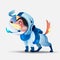 Vector illustration with a dog in a spacesuit. Cosmonaut dog. Cute dog cartoon character in an astronaut costume. Contented dog on