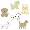 Vector illustration of a doggie six pieces. Different curly, smooth-haired, small.