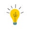 Vector illustration in doodle style of glowing yellow light bulb. Creativity bright ideas inspiration genius concept