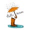 Vector illustration doodle of umbrella and rainy weather isolated on white background. Hand drawn design print, logo