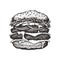 Vector illustration. Double cheeseburger with cheese, tomato, onion and lettuce. Big beef burger with vegetables