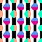 Vector illustration. Dual colored polka dots on thick and thin striped seamless pattern