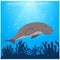 vector illustration dugong swimming under the sea with algae animal conservation